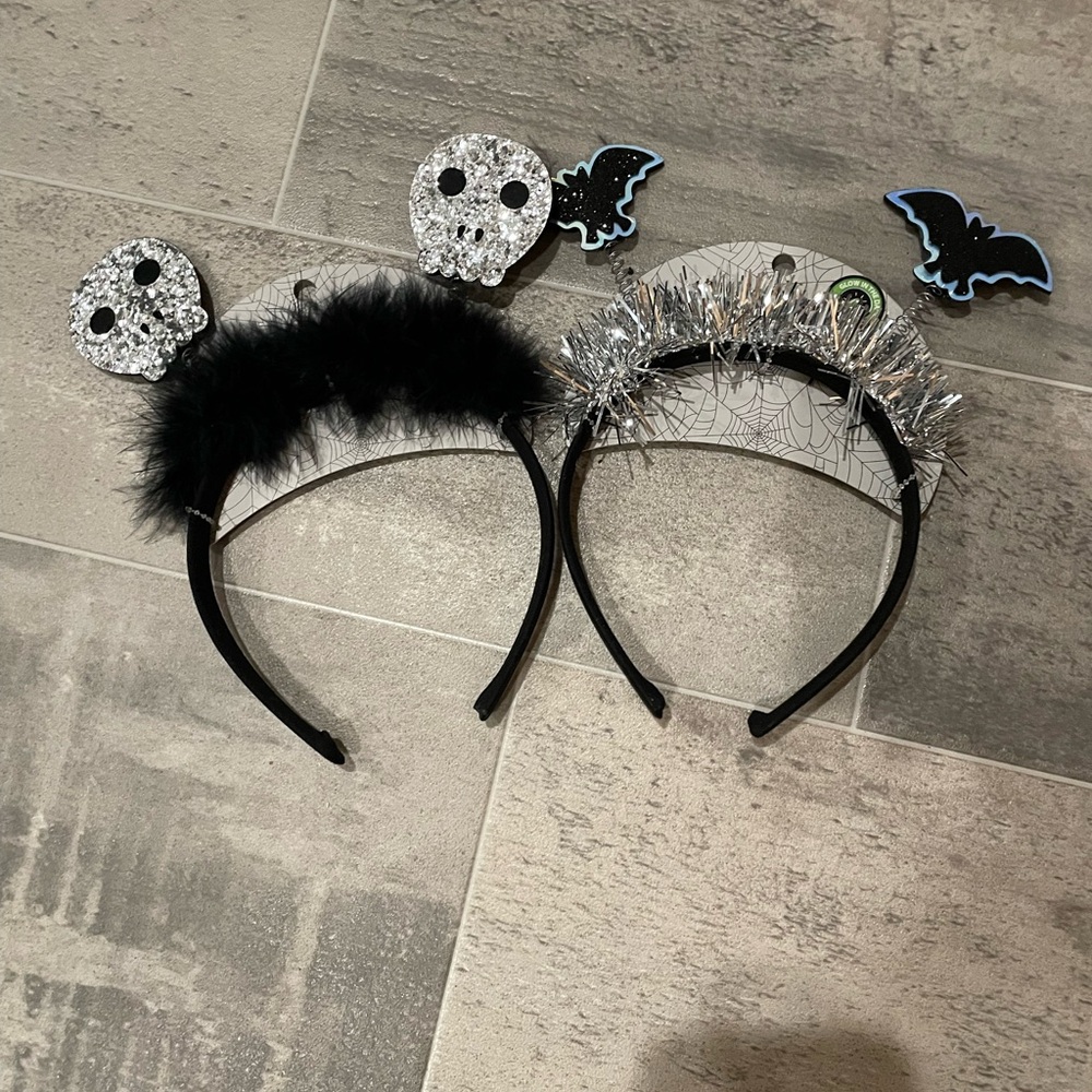 3/$20 Halloween Sparkly Skull and Bat Headband Set for Kids